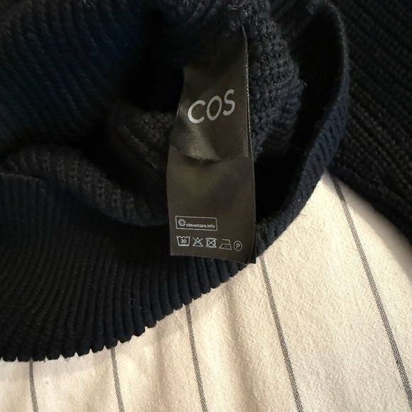 COS cotton/ wool blend cable Knit Women's 1/2 zipper Sweater in Black SZ M NWT - Picture 7 of 9